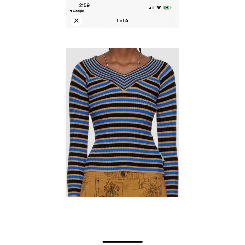 $330 Andersson Bell Women's Blue Striped Nina Sweater Size M Quiet Luxury Preppy
